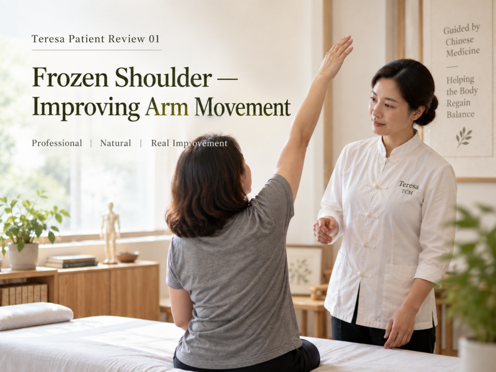 Teresa patient review, frozen shoulder patient review, frozen shoulder acupuncture Auckland, Teresa Shen acupuncture, shoulder pain acupuncture review, acupuncture patient experience, cupping for shoulder pain, Auckland acupuncture review, PhD Win Acupuncture Clinic