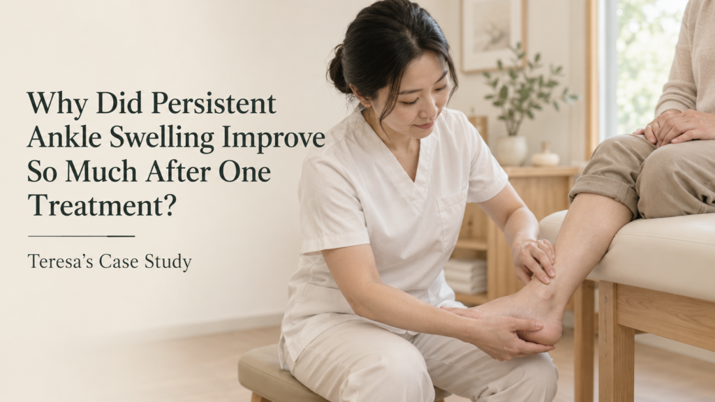 ankle sprain,ankle swelling,sinus tarsi,sinus tarsi pain,GB40,Qiuxu,ankle pain,sports injury,acupuncture,clinical assessment,Teresa’s Case Study