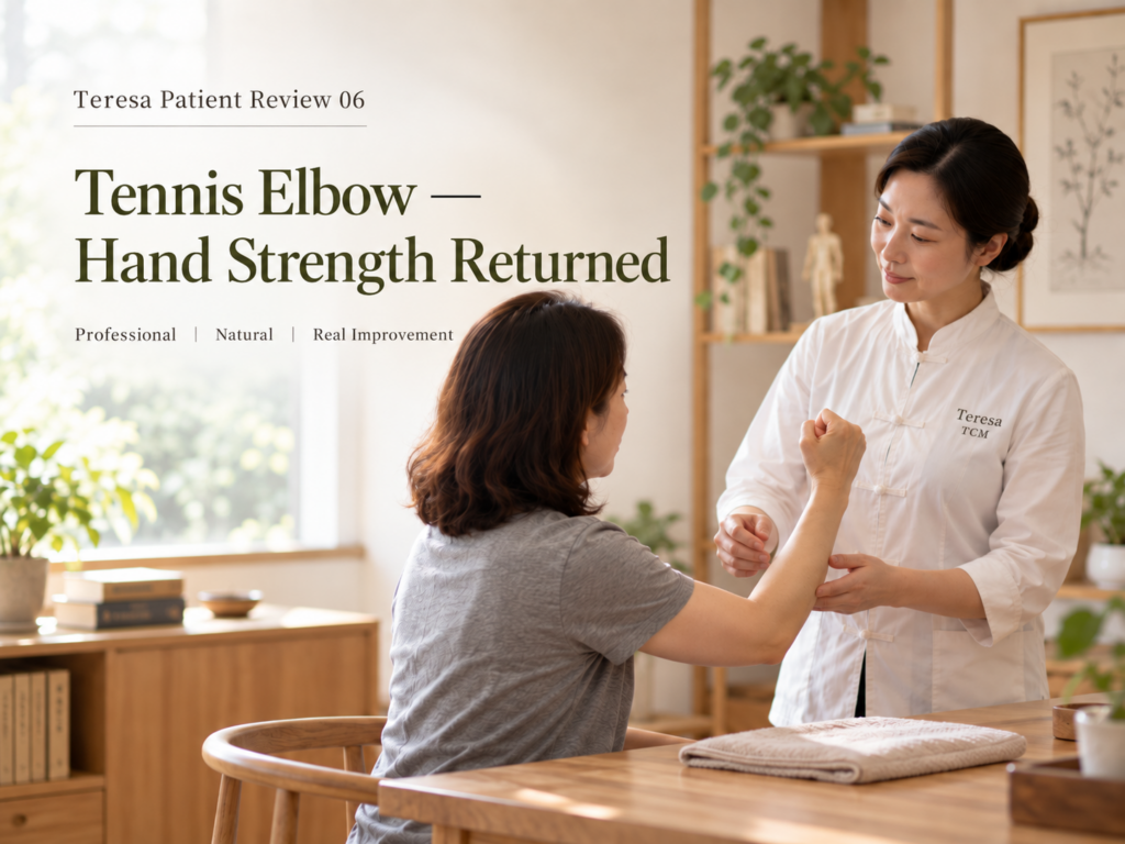 Teresa patient review, tennis elbow patient review, tennis elbow acupuncture Auckland, Teresa Shen acupuncture, right arm pain acupuncture, hand weakness acupuncture, acupuncture cupping review, bloodletting therapy, Auckland acupuncture review, PhD Win Acupuncture Clinic